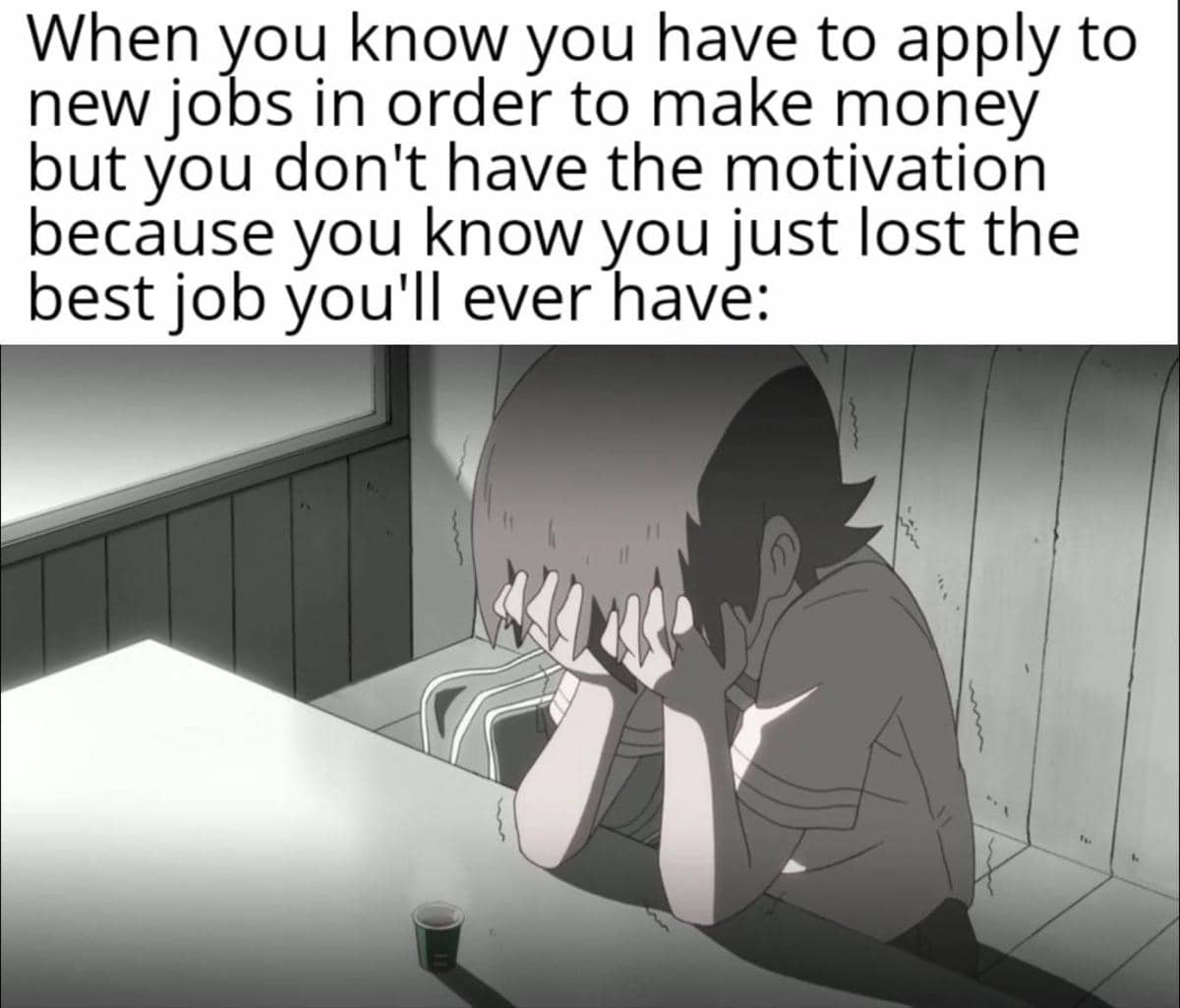 meme anime tentang melamar kerja