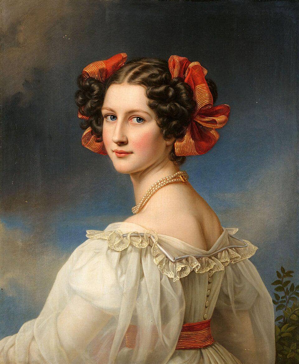 Potret Auguste Strobl (1807–1871), seorang wanita cantik Bavaria dari abad ke-19. Lukisan ini merupakan bagian dari Schönheitengalerie (Galeri Para Wanita Cantik) di Istana Nymphenburg.