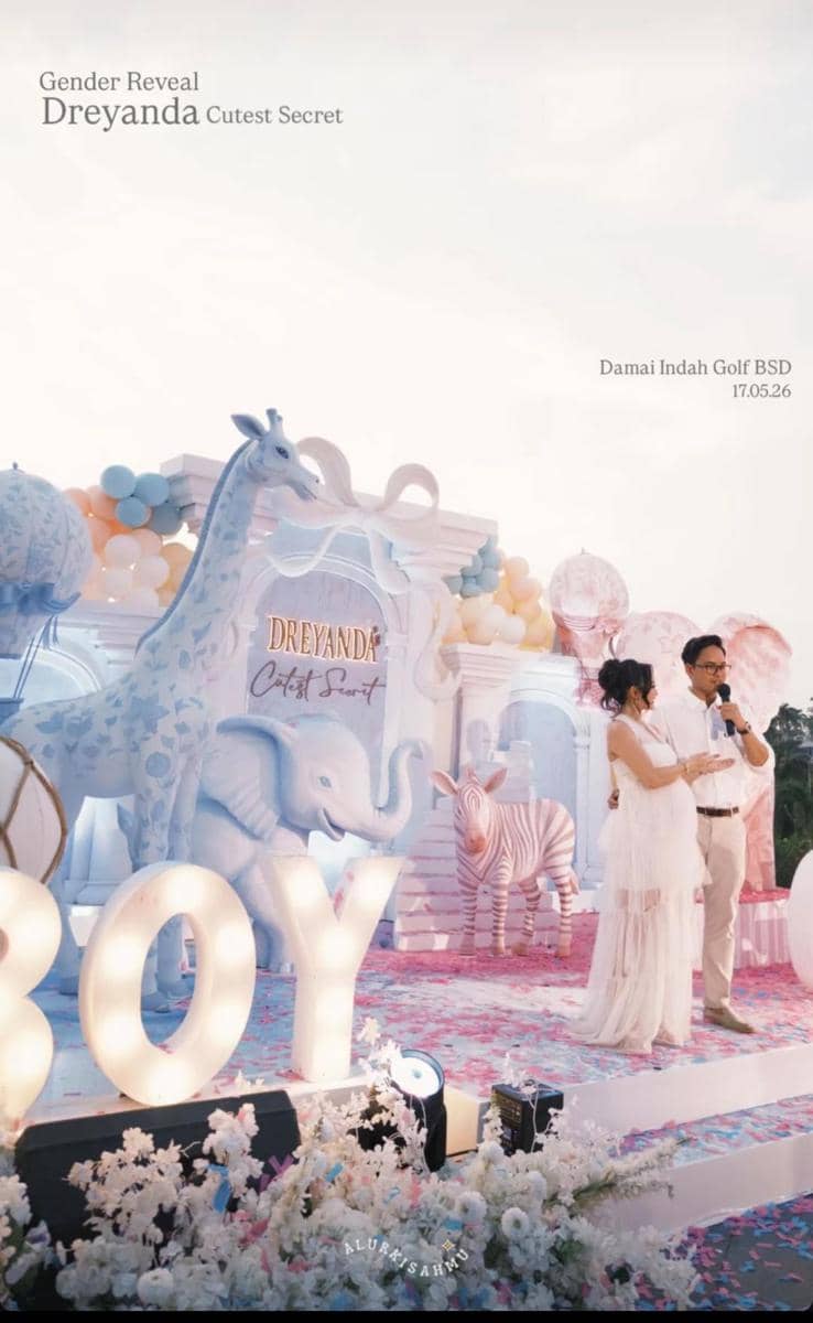 dekorasi gender reveal Nanda Arsyinta