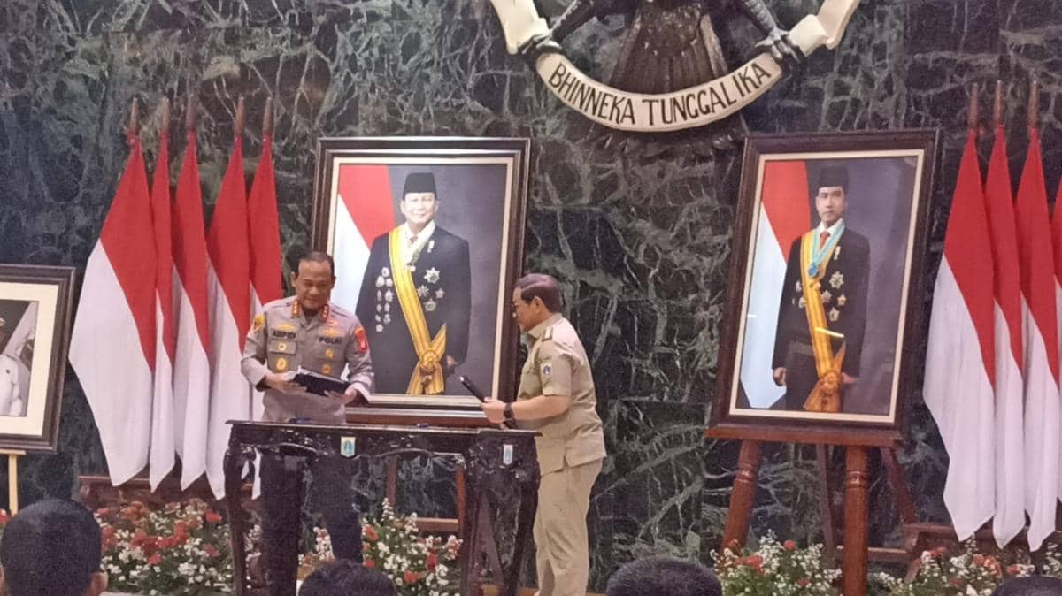 Gubernur DKI Jakarta Pramono Anung menandatangani Nota Kesepakatan  dengan Kepolisian Daerah Metropolitan Jakarta Raya tentang Optimalisasi 