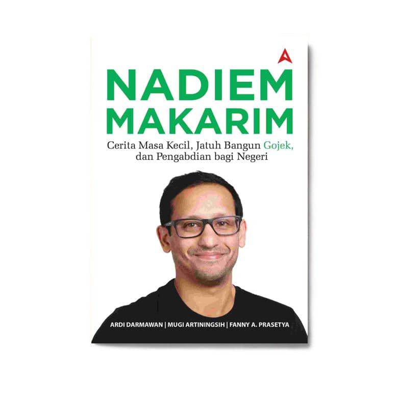 Cover buku "Nadiem Makarim: Cerita Masa Kecil, Jatuh Bangun Gojek, dan Pengabdian pada Negeri" (foto via Solusi Buku)