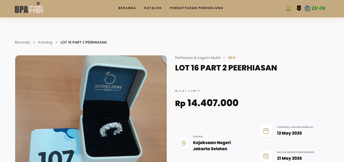 perhiasan Sandra Dewi yang dilelang di BPA Fair 2026