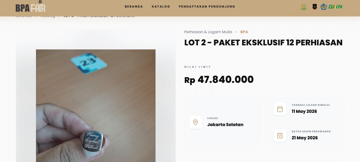 perhiasan Sandra Dewi yang dilelang di BPA Fair 2026