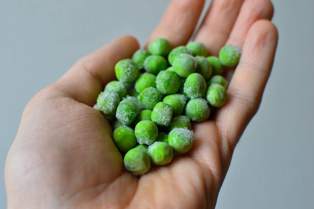 ilustrasi kacang polong, frozen food