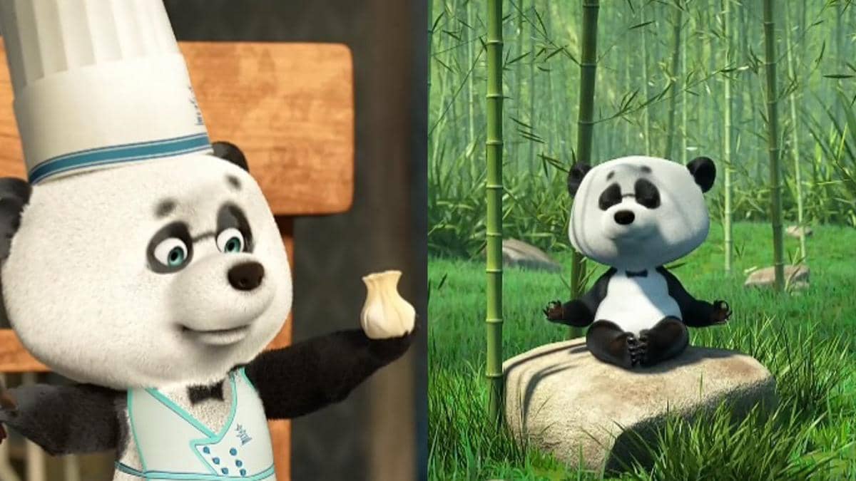 karakter Panda saat memasak dan meditasi dalam Masha and the Bear.