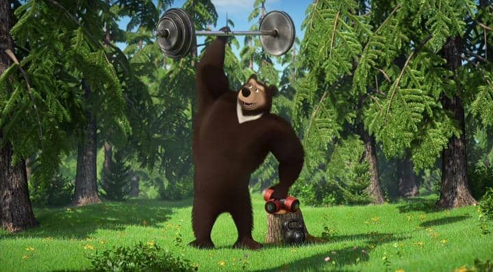 karakter Rival Bear saat berolahraga dalam Masha and the Bear.