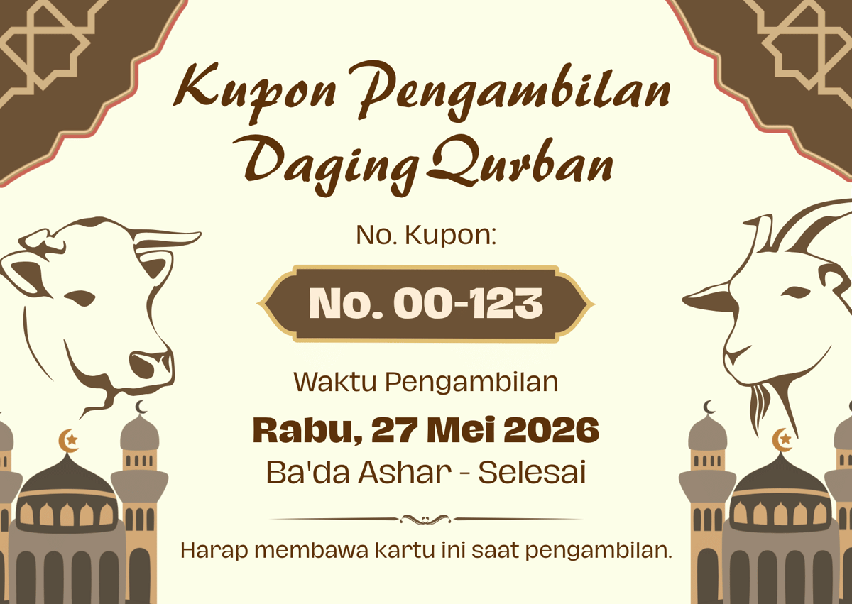 Contoh desain kupon Qurban Idul Adha yang simpel