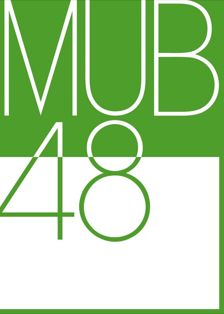 Logo MUB48 dengan latar hijau dan putih serta tulisan besar berwarna putih yang membentuk huruf dan angka MUB48.