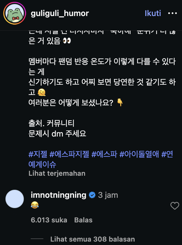 komentar Ningning aespa soal rumor Giselle pacaran