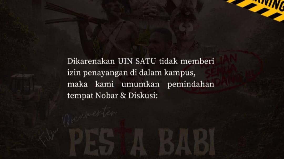 Poster pembatalan acara nobar film Pesta Babi di dalam kampus UIN SATU Tulungagung. IDN Times/Bramanta Pamungkas
