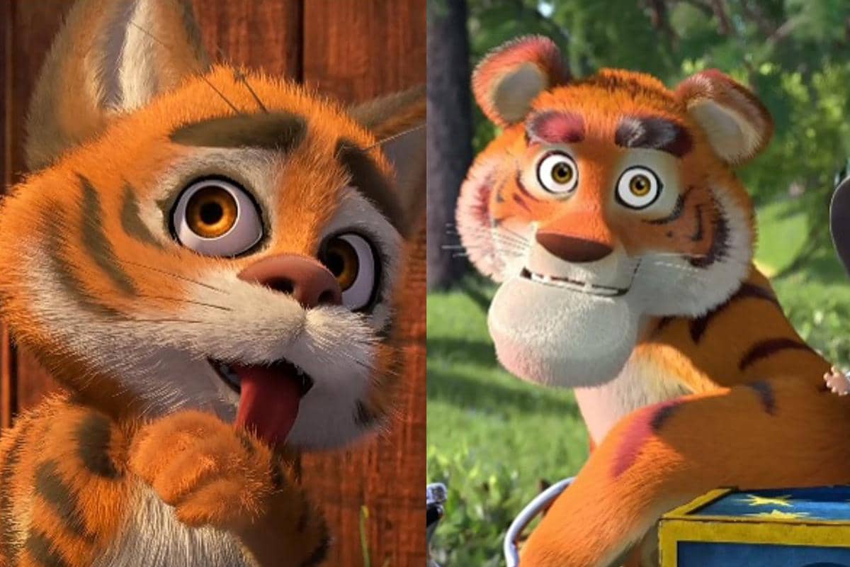 potret masa kecil dan dewasa karakter Tiger dalam Masha and the Bear