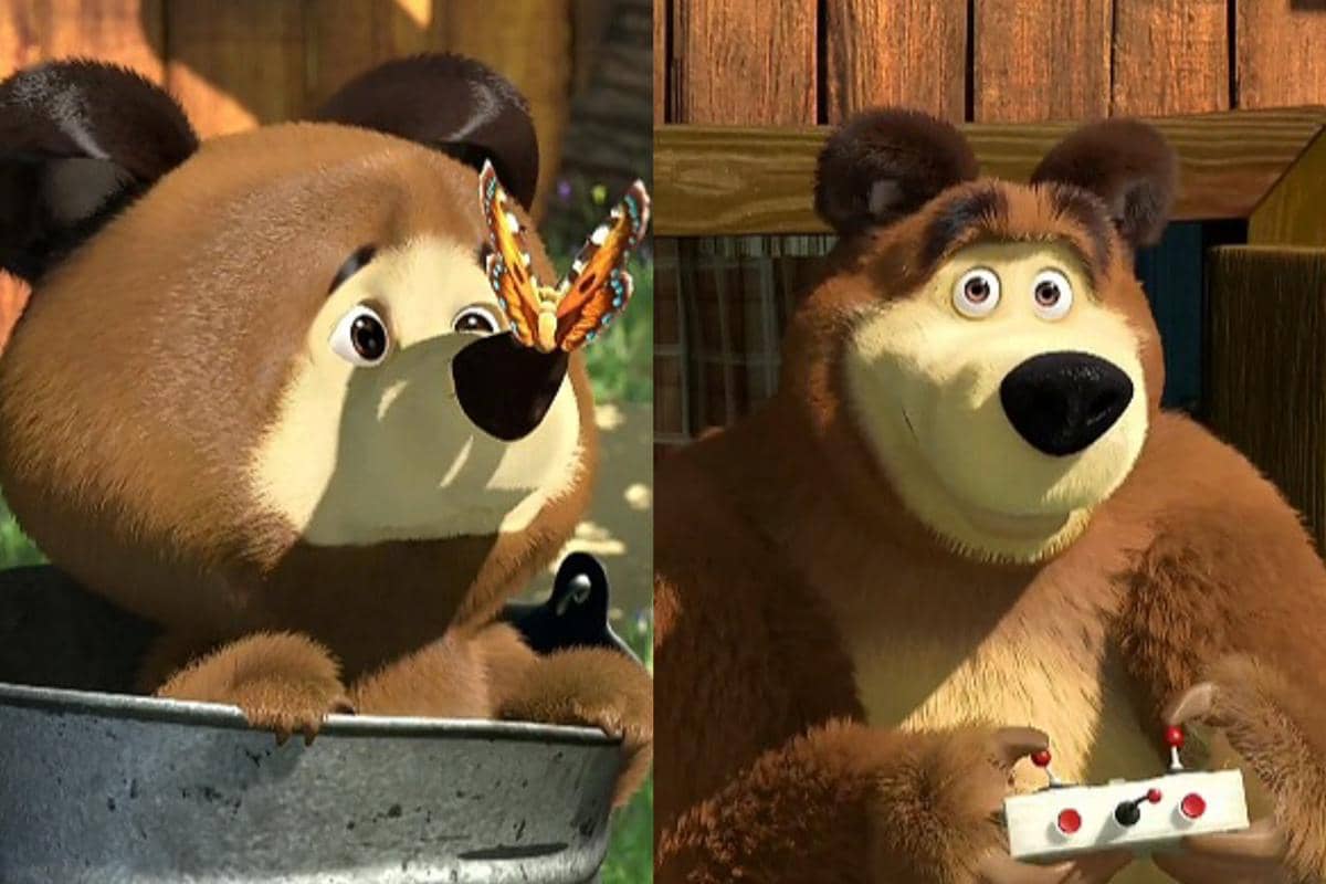 potret masa kecil dan dewasa karakter Bear dalam Masha and the Bear