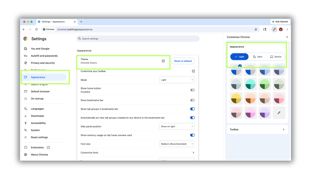 dark mode di Chrome MacBook