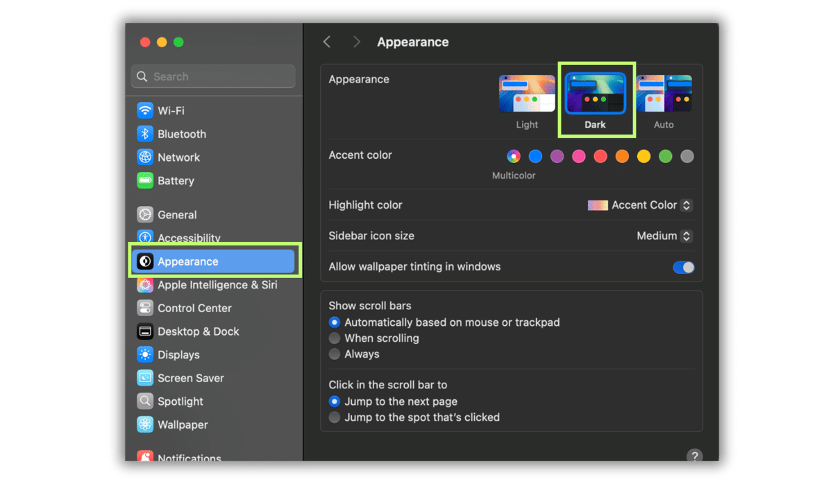 dark mode di MacBook