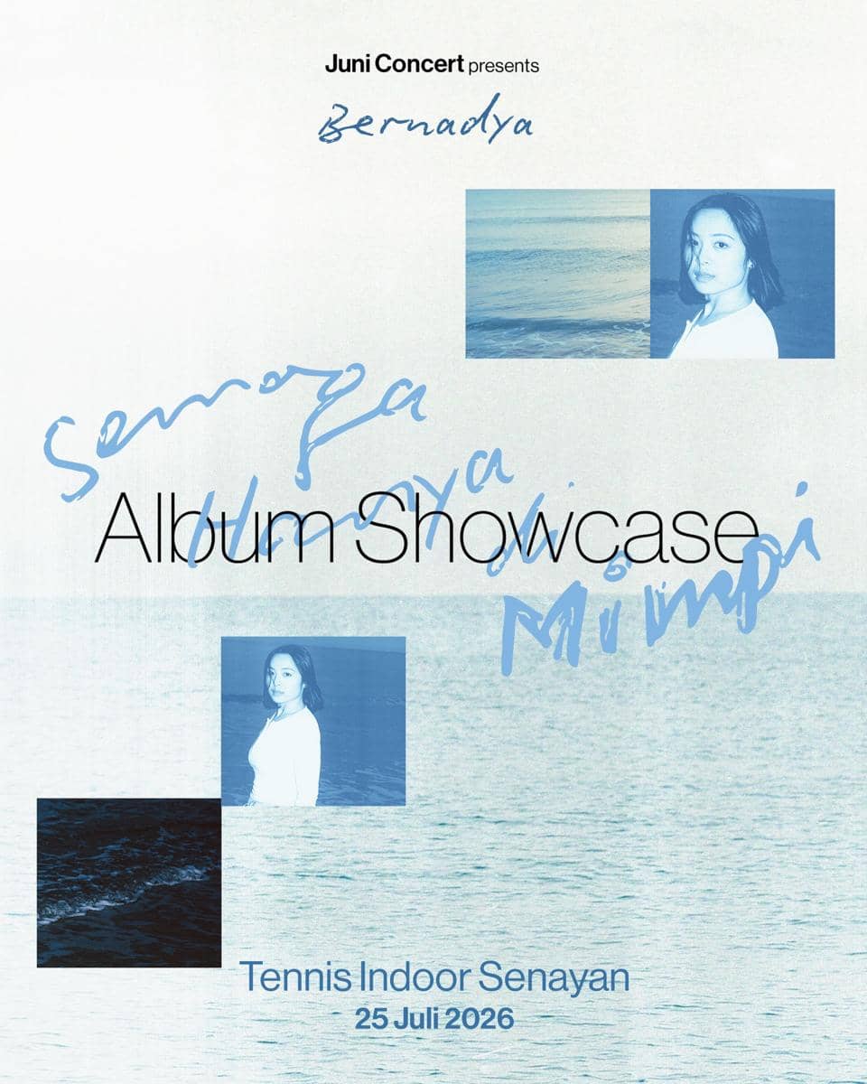 Poster promosi showcase album bertajuk 'Semoga Hanya di Mimpi' yang menampilkan potret penyanyi dengan latar laut berwarna biru.