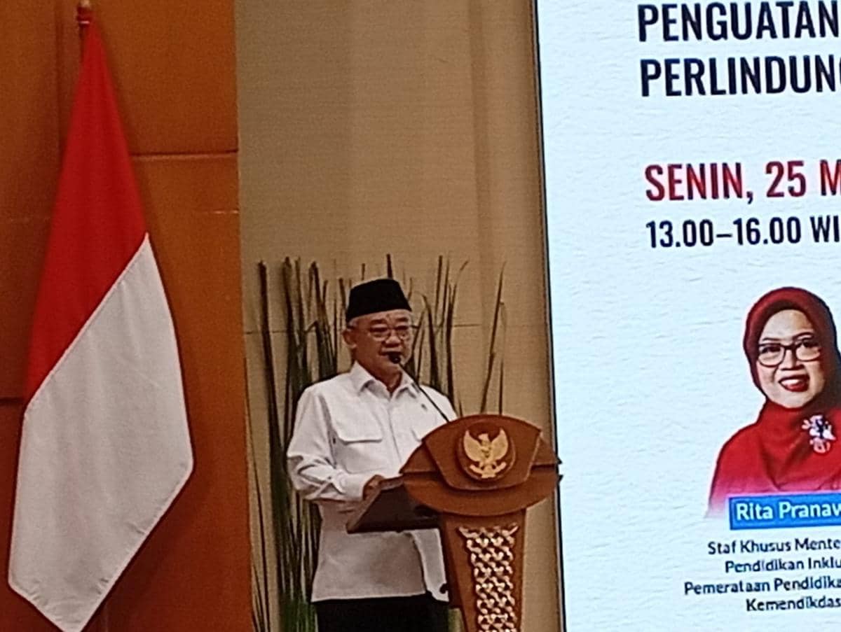 Mendikdasmen Abdul Mu'ti dalam seminar Hari Pendidikan Nasional di Gedung Kemendikdasmen, Senin (25/5/2026).