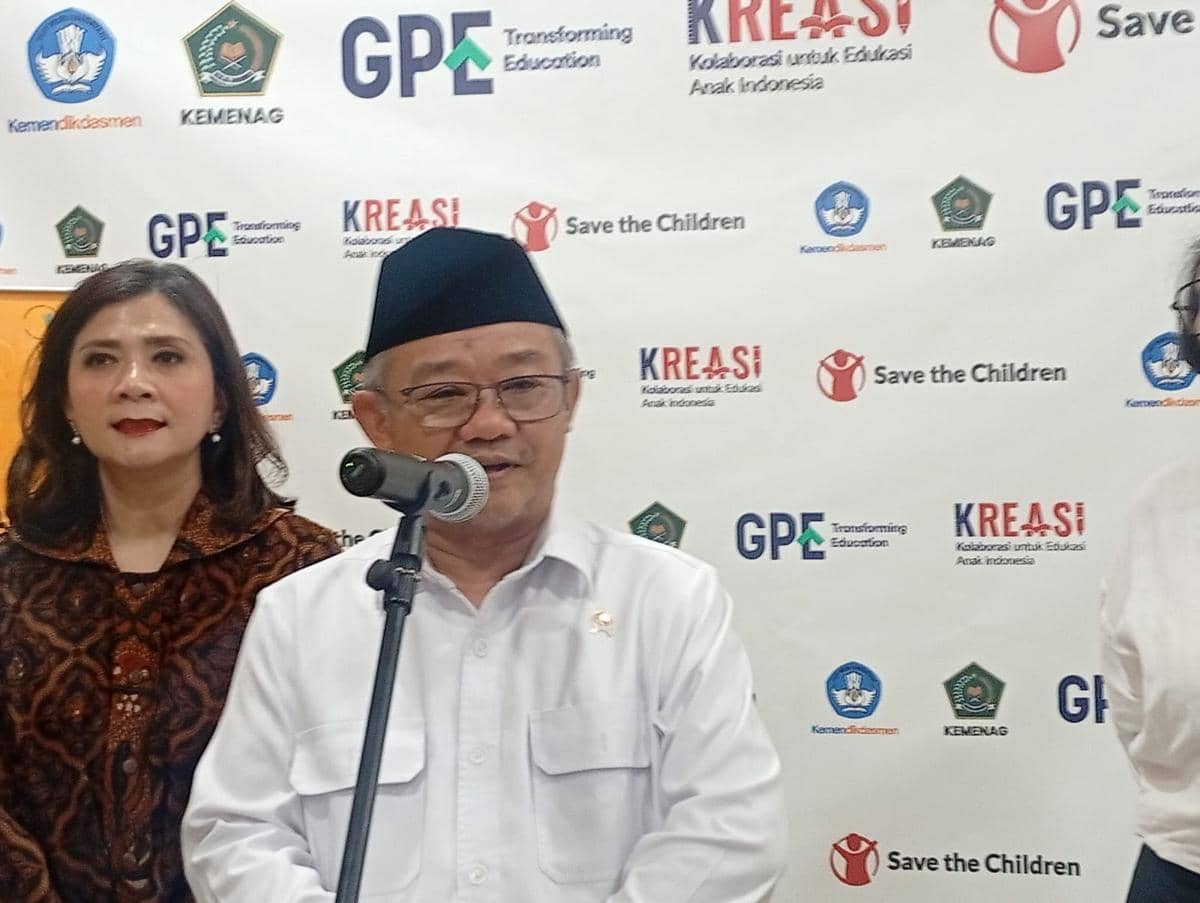 Mendikdasmen Abdul Mu'ti dalam seminar Hari Pendidikan Nasional di Gedung Kemendikdasmen, Senin (25/5/2026).