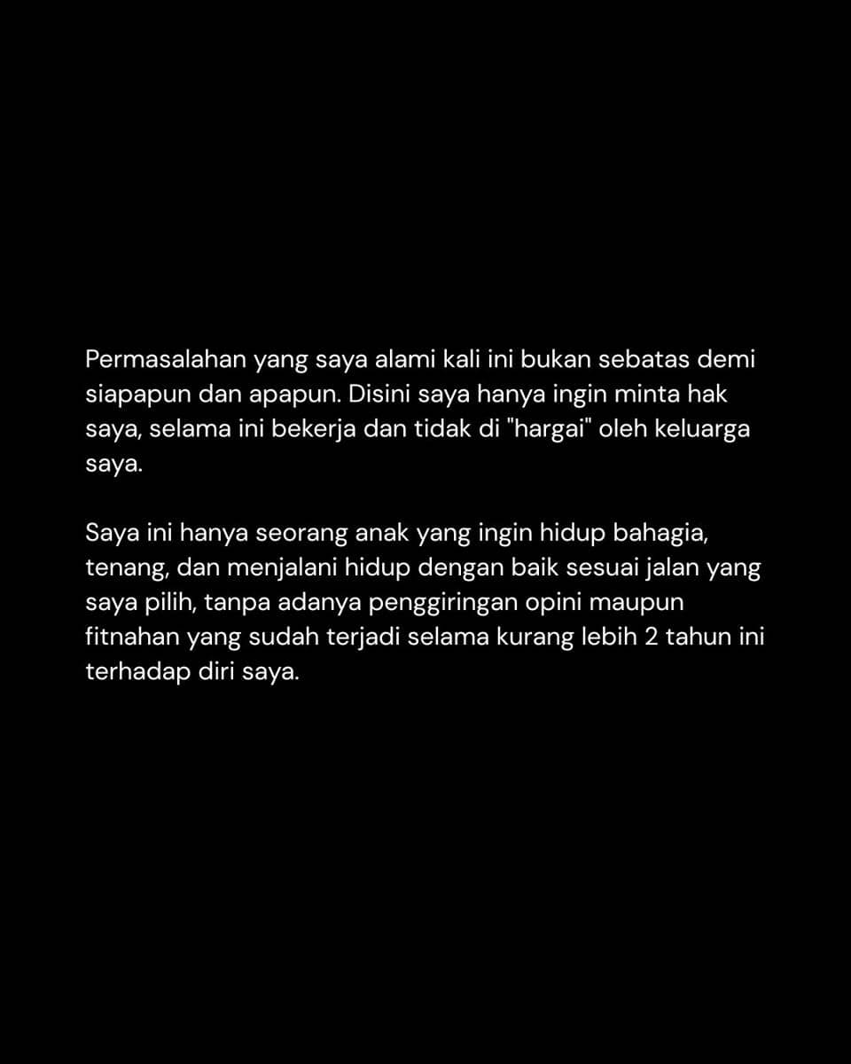Tangkapan layar pernyataan klarifikasi Ratu Sofya di latar belakang hitam dengan teks putih mengenai hak dan kehidupan pribadinya.