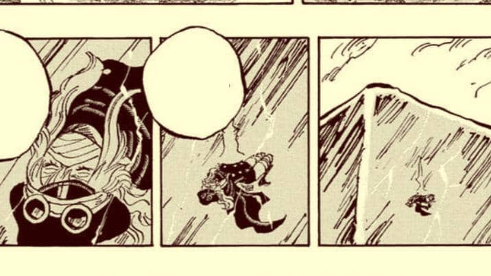 Karakter manga dengan rambut panjang dan kacamata terjatuh di lereng es dalam panel komik bergaya hitam putih.