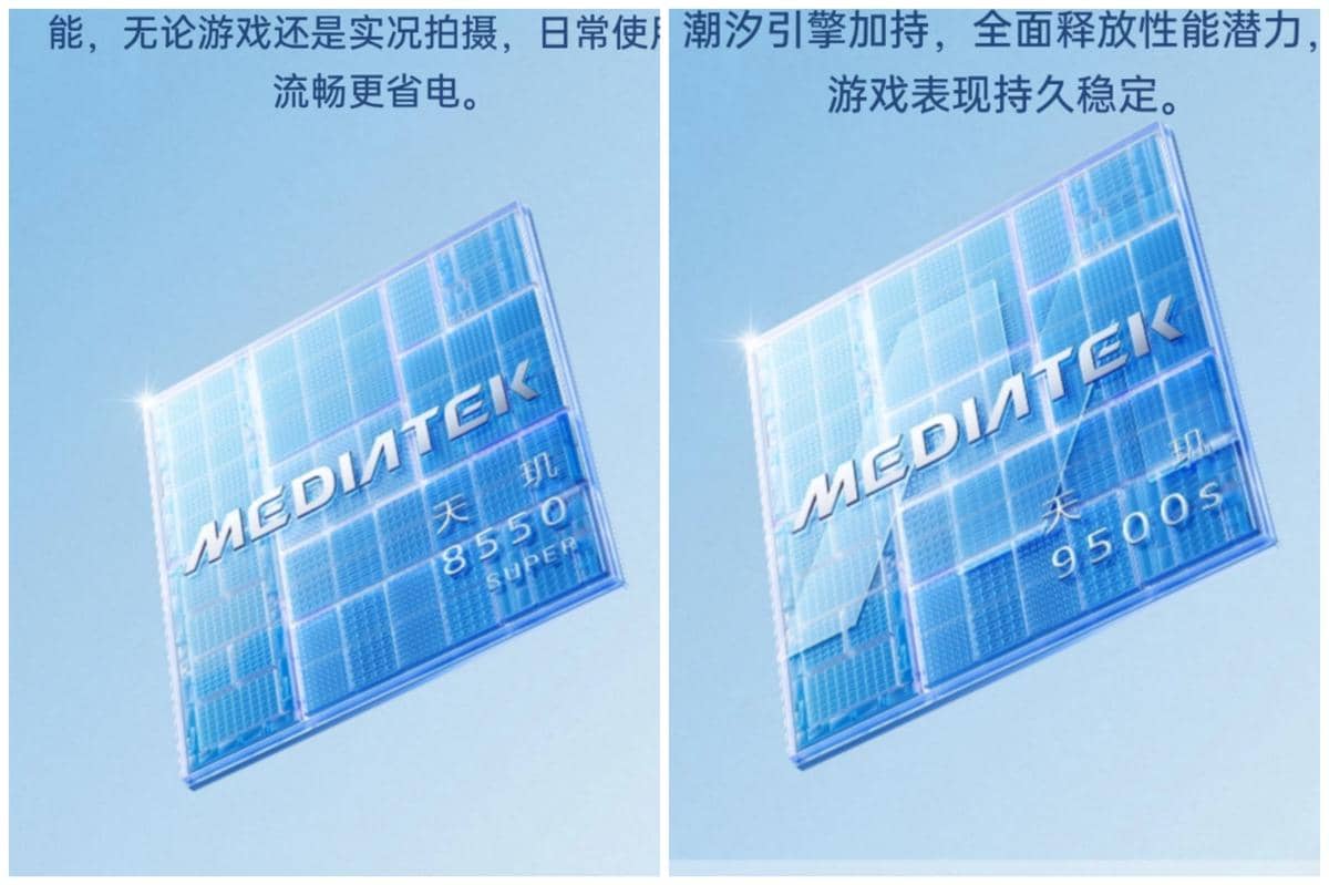ilustrasi CPU MediaTek Dimensity 8550 Super (kiri) dan MediaTek Dimensity 9500s (kanan) 