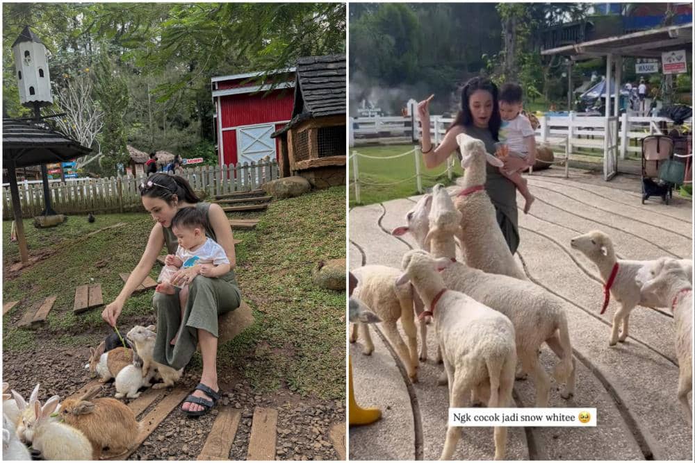 7 Potret Anggika Bölsterli Ajak Anak Memberi Makan Kelinci
