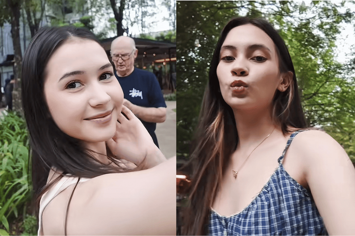 Dua perempuan muda berpose di luar ruangan dengan latar pepohonan dan suasana santai saat hangout bersama.