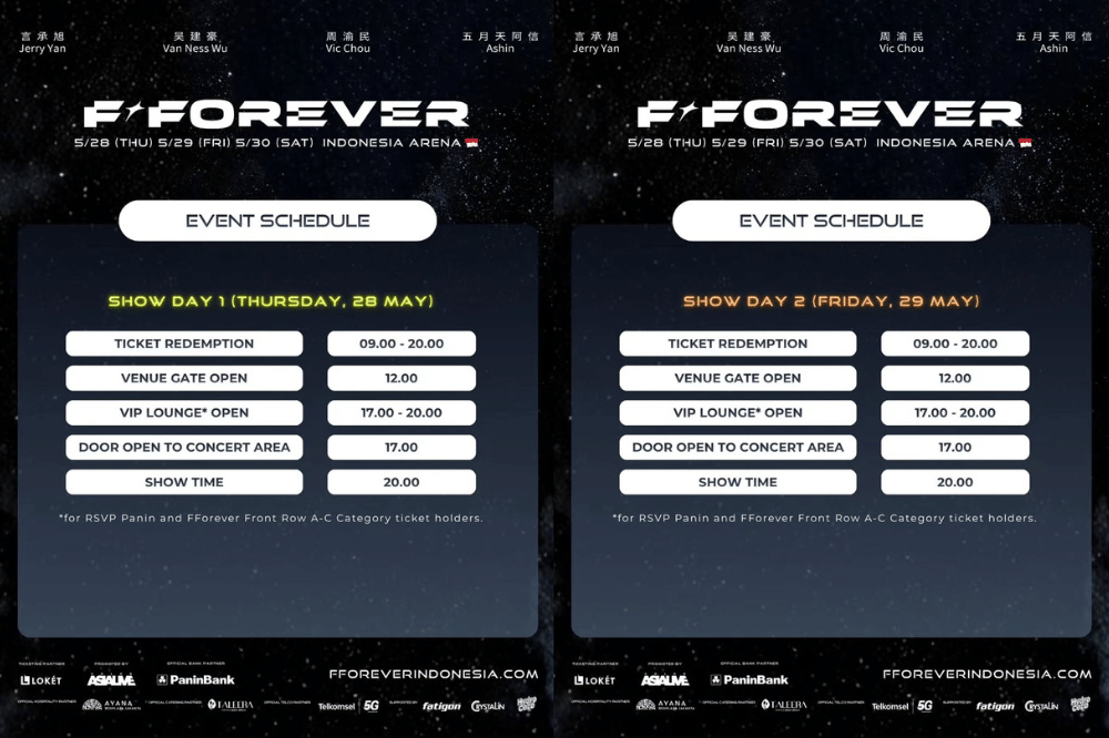 rundown konser F4 di Jakarta day 1 dan 2 (instagram.com/colorasialive)