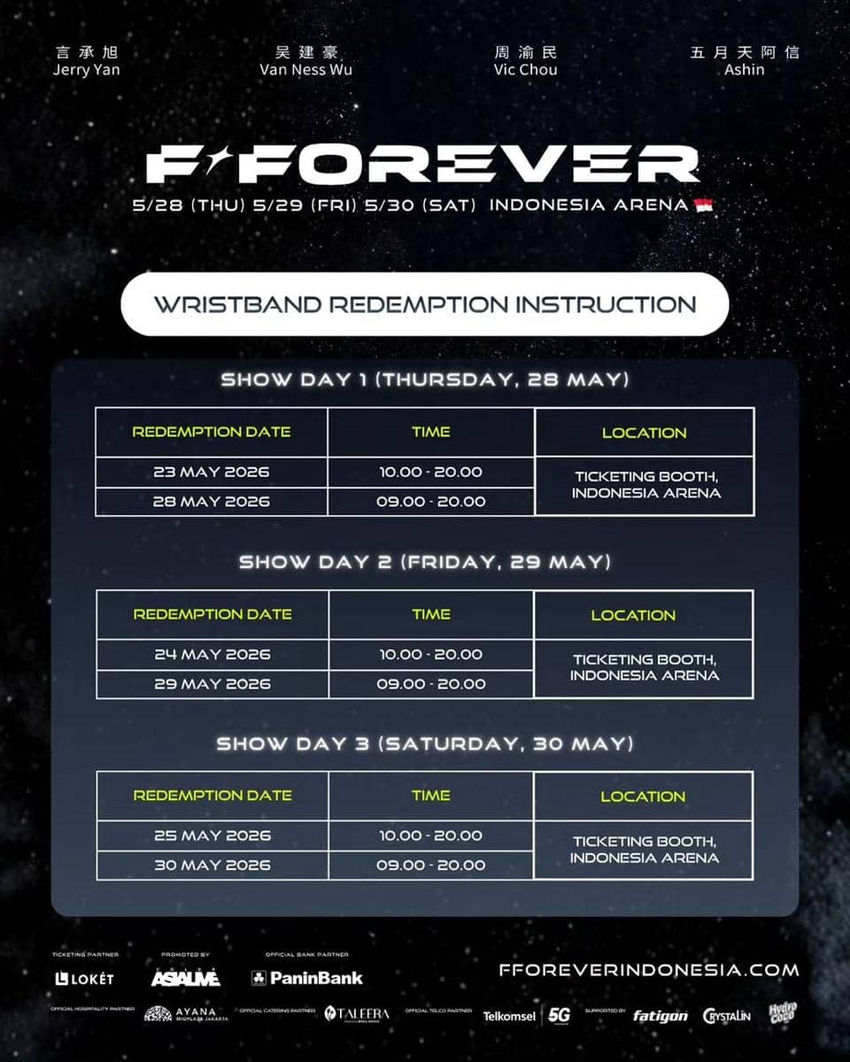 Jadwal penukaran tiket konser F4 di Jakarta, bisa ditukar saat hari H konser (instagram.com/colorasialive)