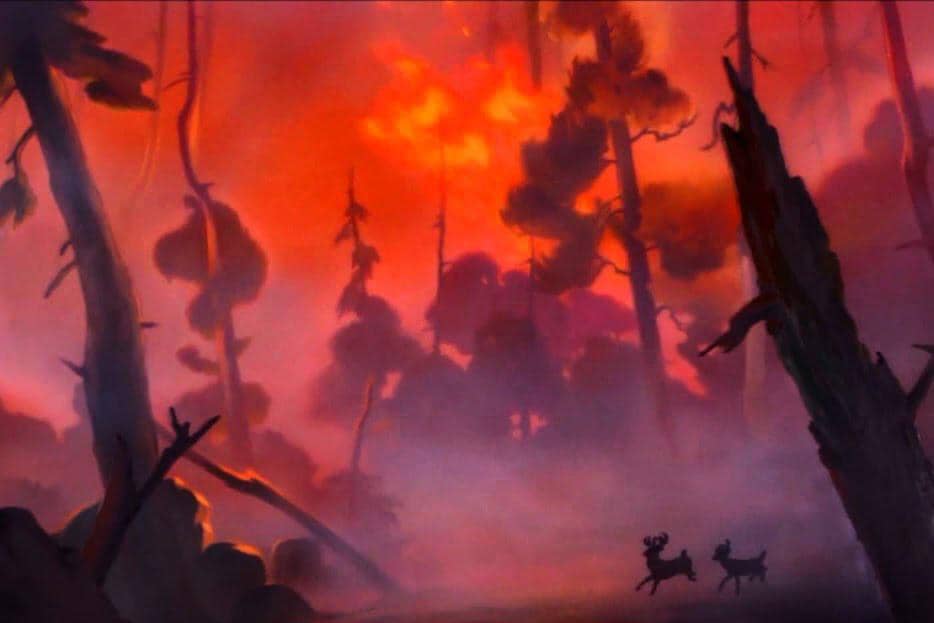 cuplikan kebakaran hutan dalam film Bambi