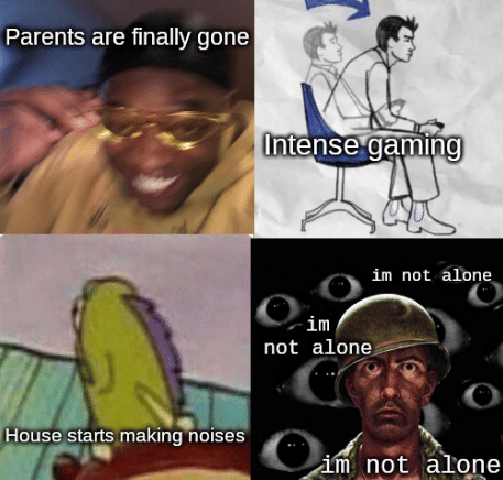 meme kartun tentang sendirian di rumah