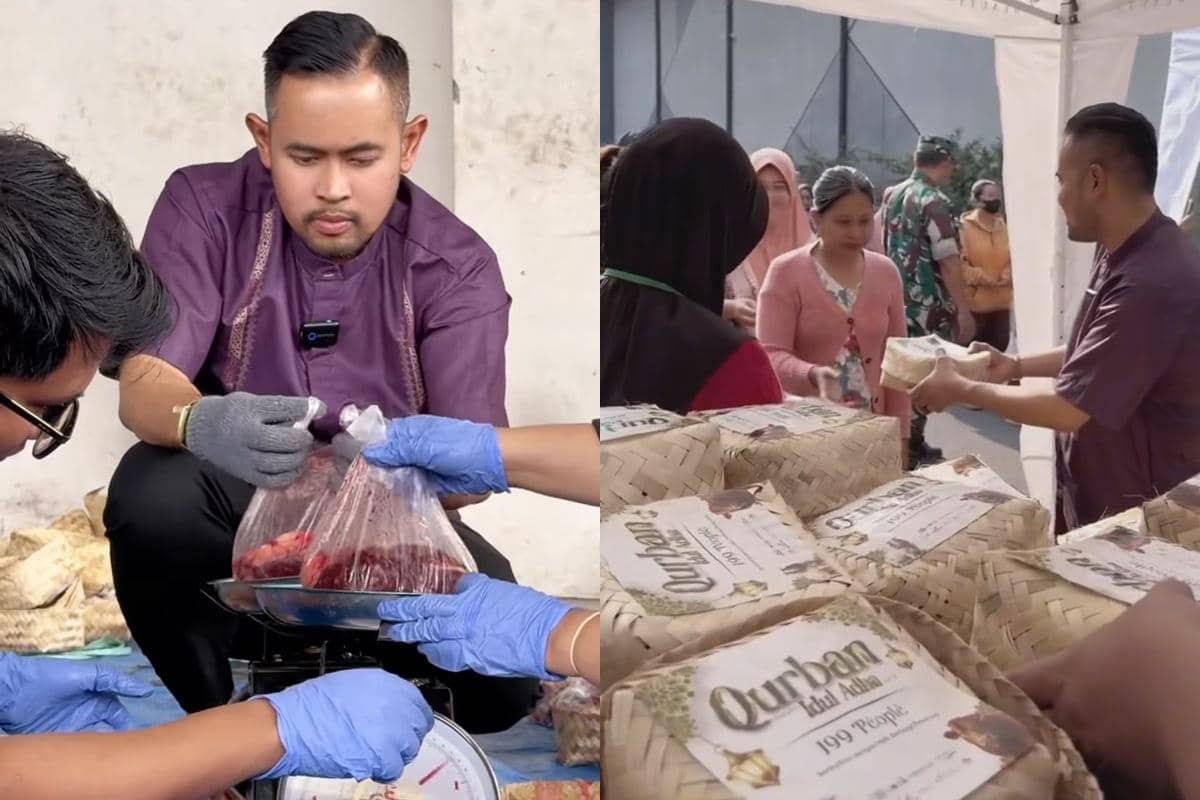 7 Potret Juragan 99 Bagi-bagi Daging Kurban untuk Tetangga