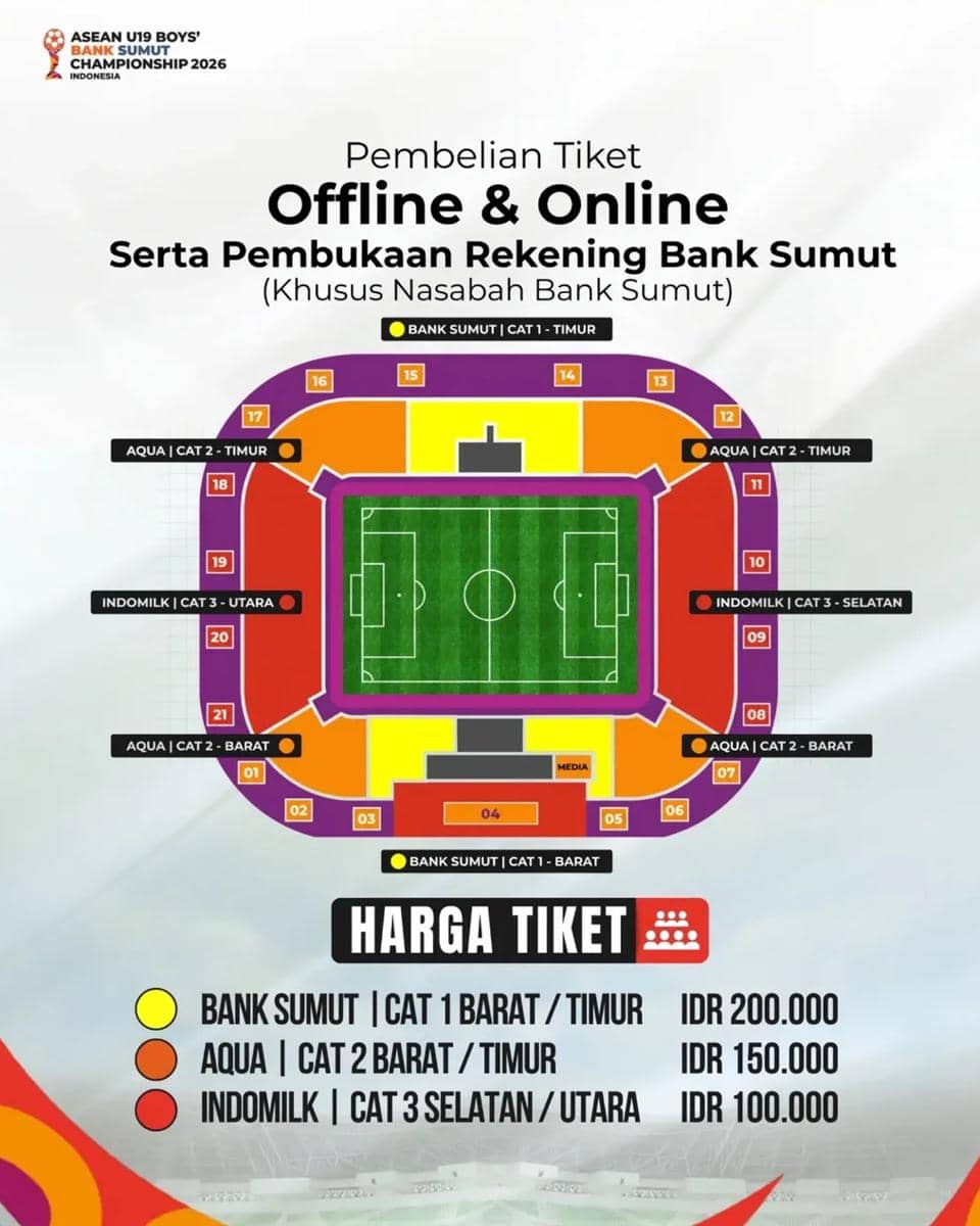 Sudah Dibuka! Ini Harga dan Cara Pesan Tiket Piala AFF U-19 di Sumut