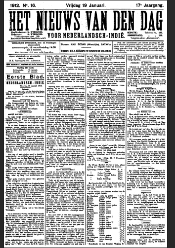  Nieuws Van Dag Voor Nederlandsc-Indie, 19 Januari 1912