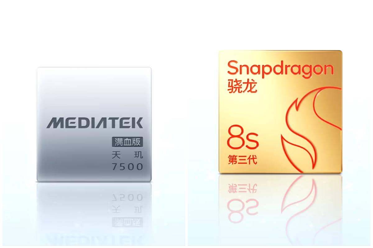 ilustrasi CPU MediaTek Dimensity 7500 (kiri) dan Qualcomm Snapdragon 8s Gen 3 (kanan)
