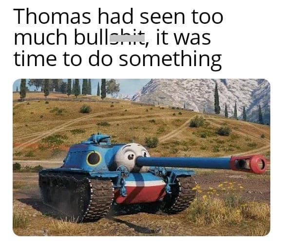meme Thomas kereta biru