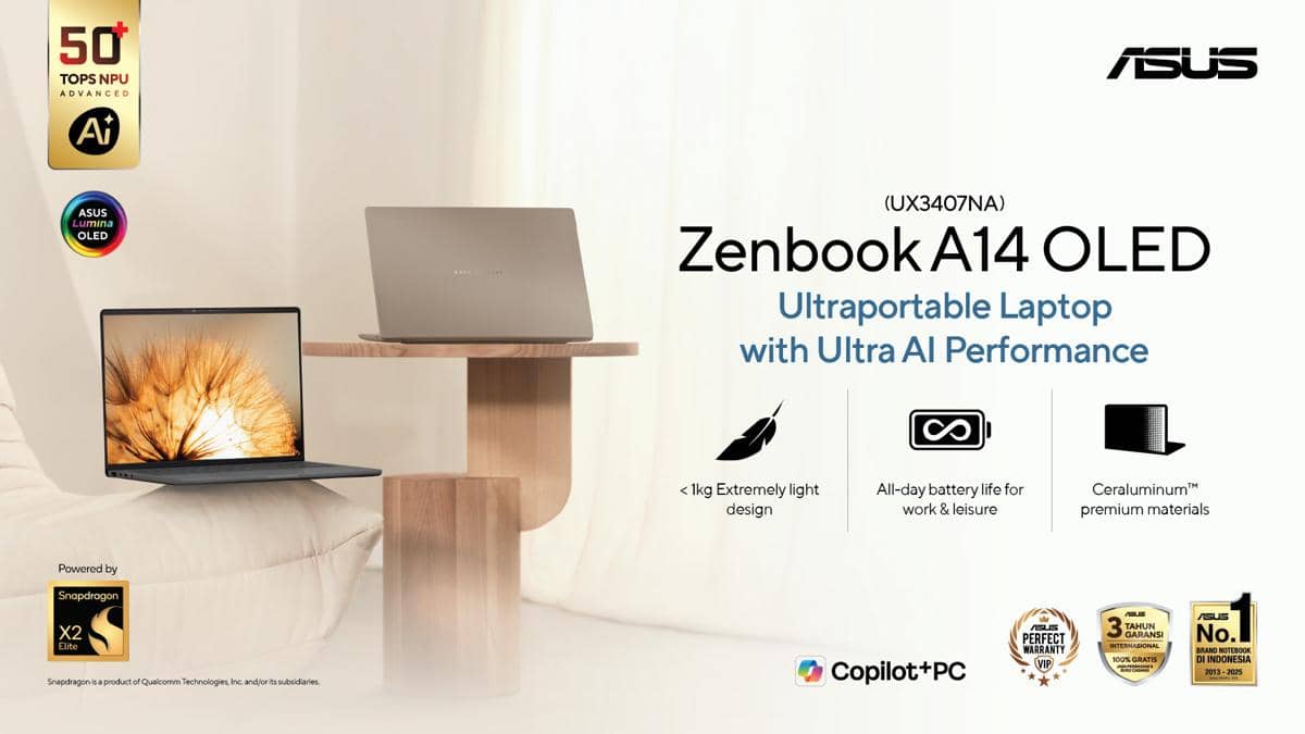 Spesifikasi ASUS Zenbook A14 OLED, Gunakan Snapdragon X2 Elite