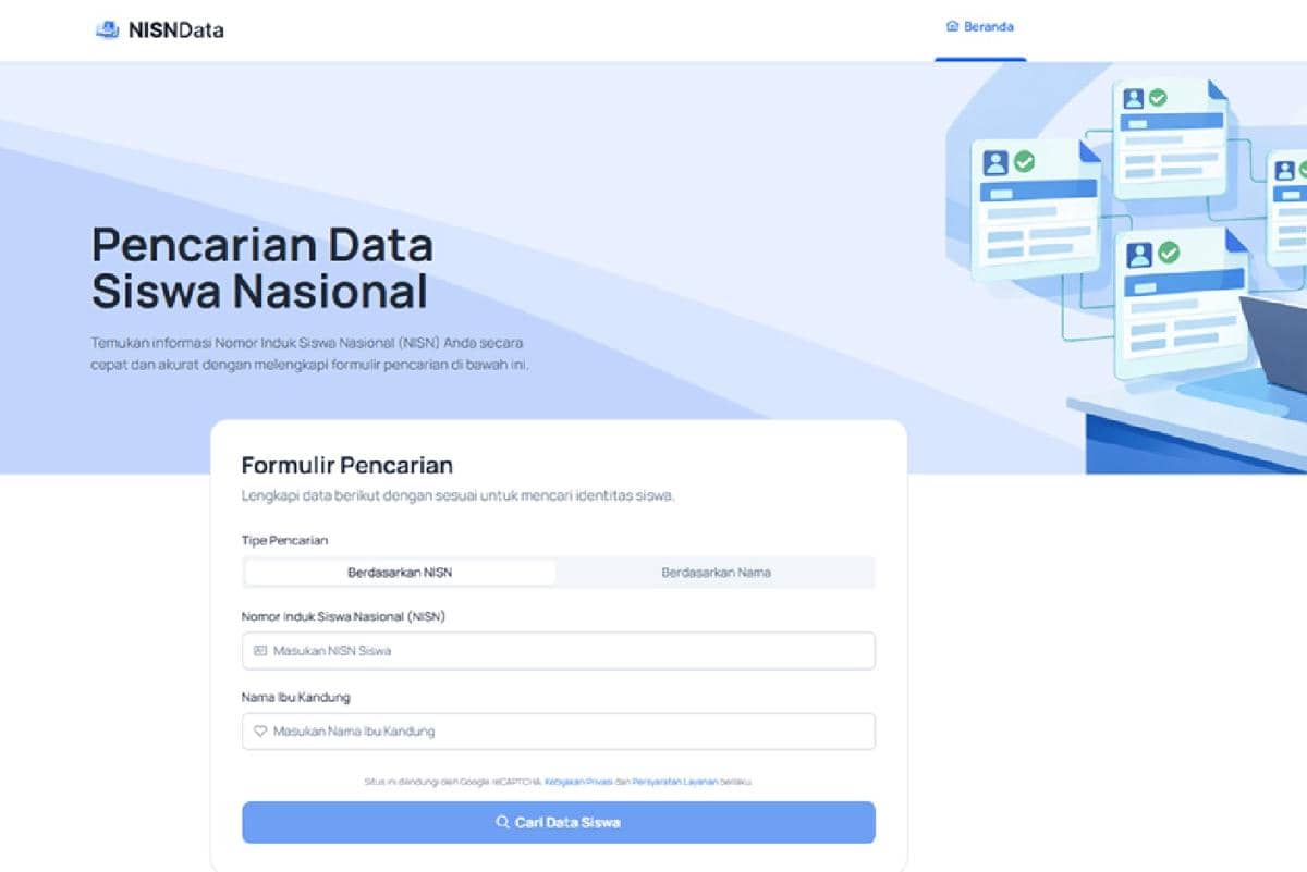 tampilan pencarian NISN di web Kemendikdasmen