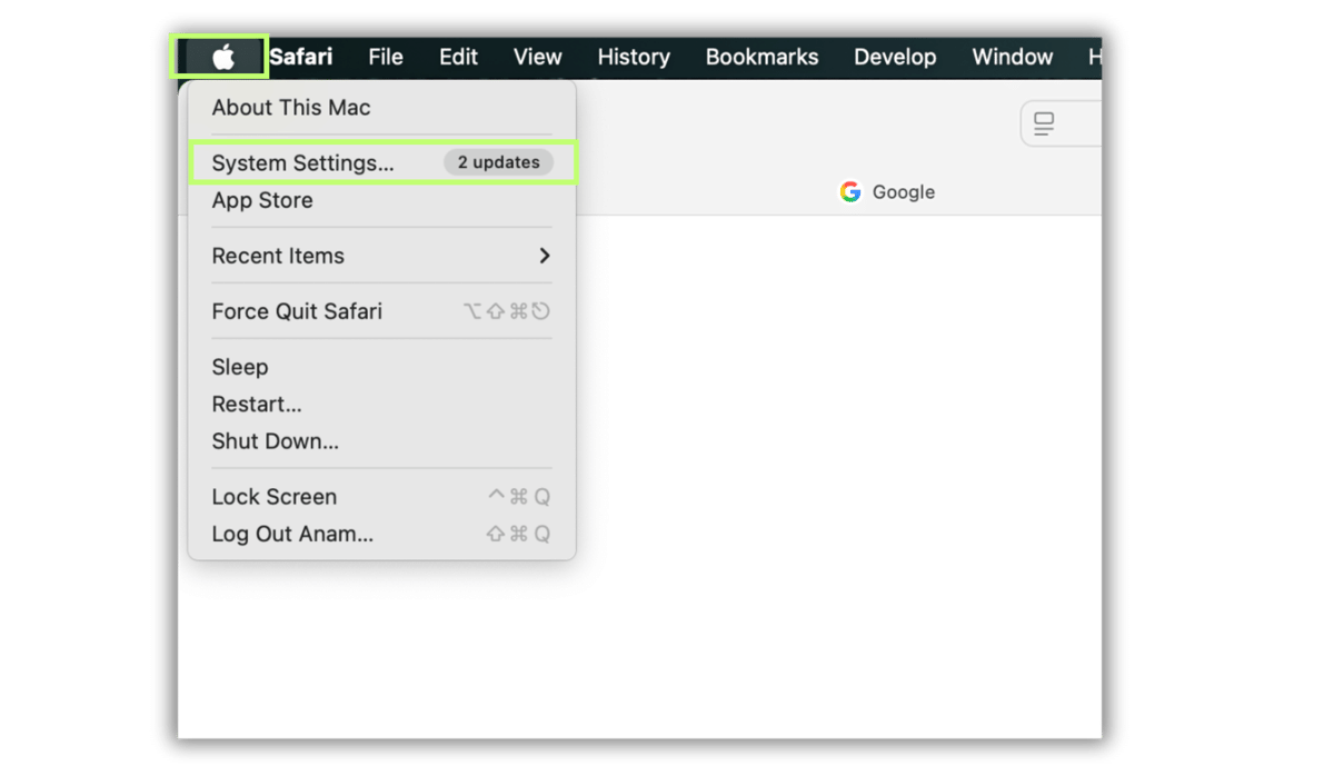 System Settings di MacBook