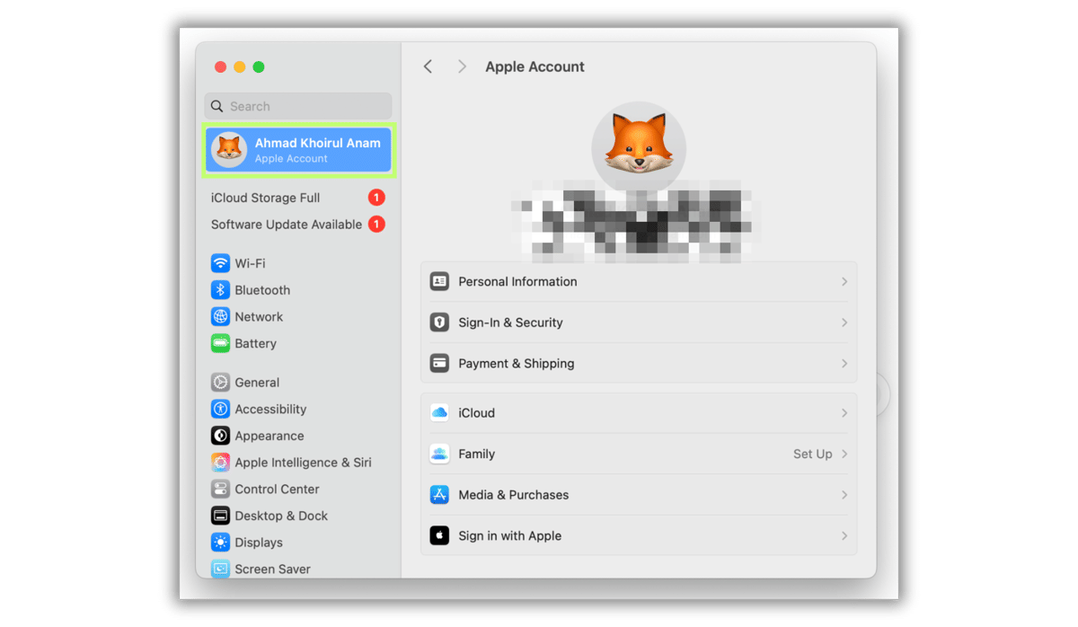 System Settings di MacBook