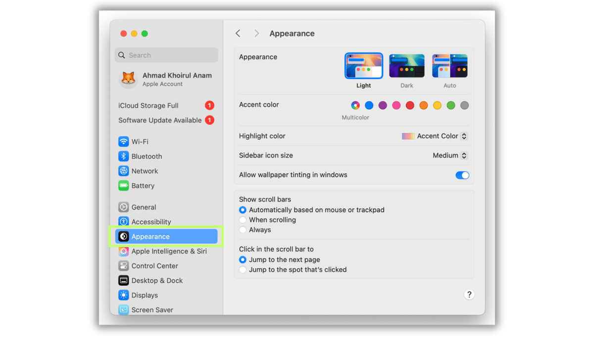 System Settings di MacBook