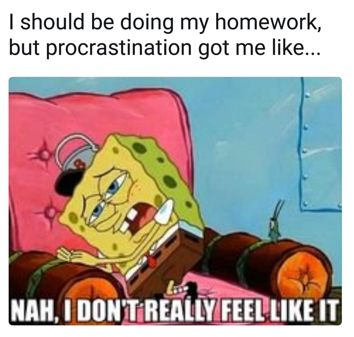 meme SpongeBob tentang menunda-nunda