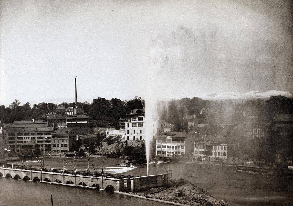 Wujud pertama dari Jet d'Eau yang diabadikan sekitar tahun 1886.