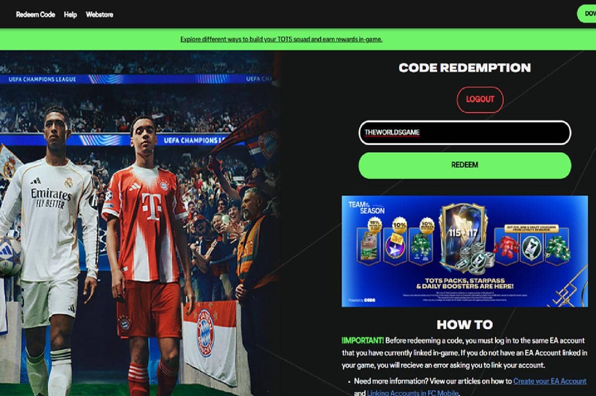 laman redeem kode EA Sports FC Mobile