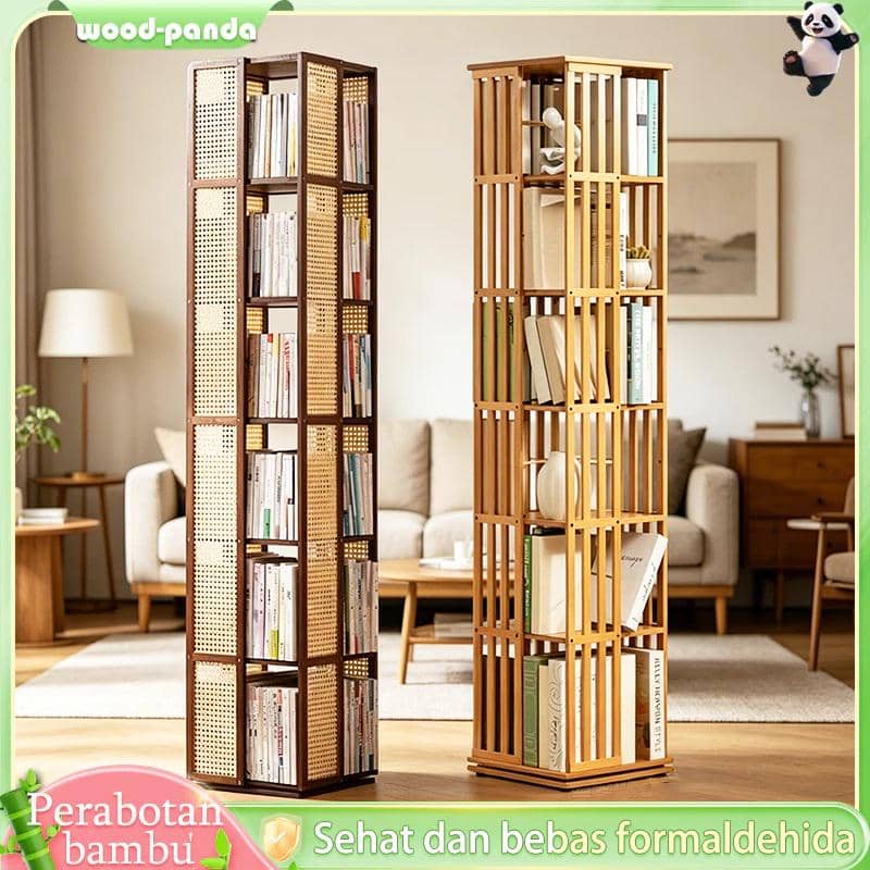 Rak Buku Putar Bambu 360 Derajat (Shopee/Wood panda mall)