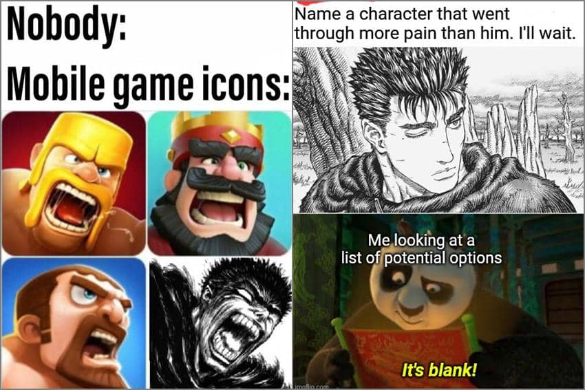 8 Meme Guts Berserk, Dijadiin Logo Mobile Game, dong!