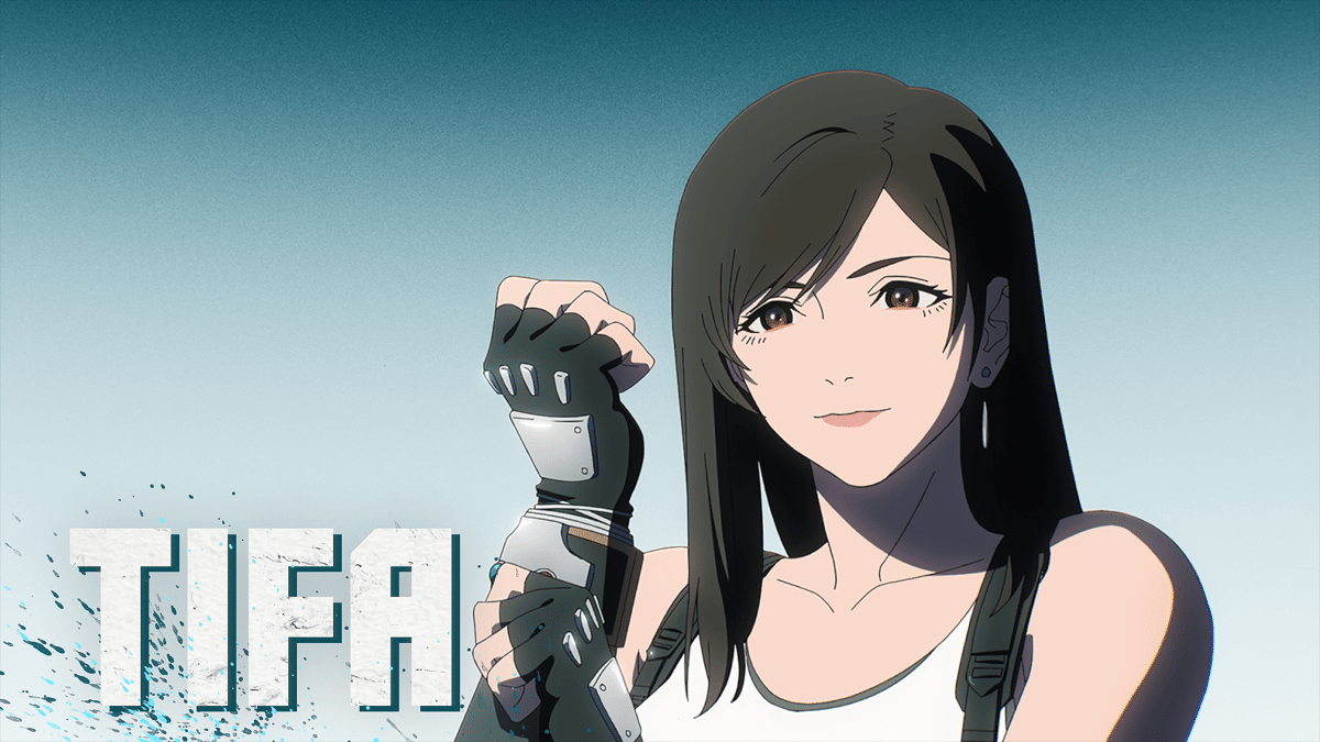 Ilustrasi karakter Tifa Lockhart dengan rambut panjang hitam dan sarung tangan tempur, tampil dalam gaya animasi Street Fighter 6.