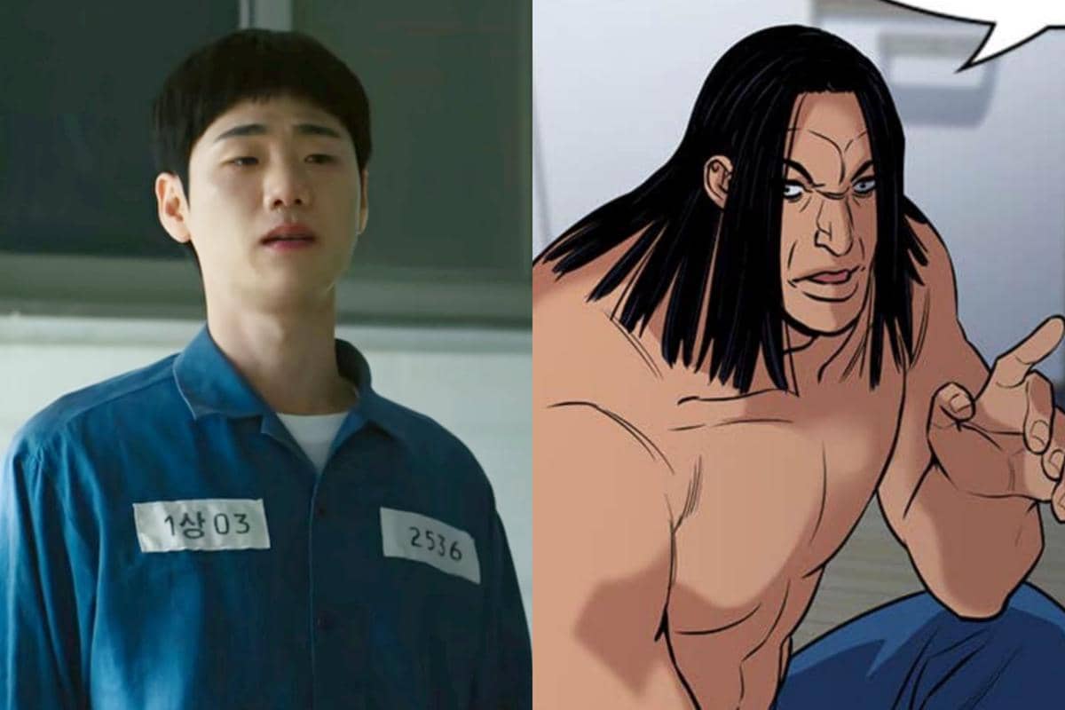 Perbandingan adegan dari drama Korea Teach You a Lesson dengan karakter webtoon The Real Lesson, menampilkan dua tokoh utama berbeda.