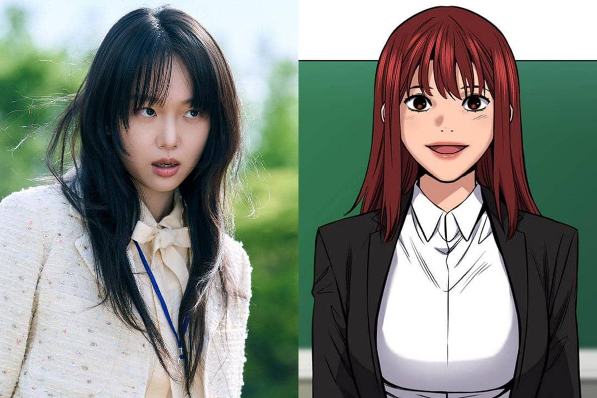 Perbandingan karakter utama dari drama Korea Teach You a Lesson dan versi webtoon The Real Lesson dengan latar berbeda.