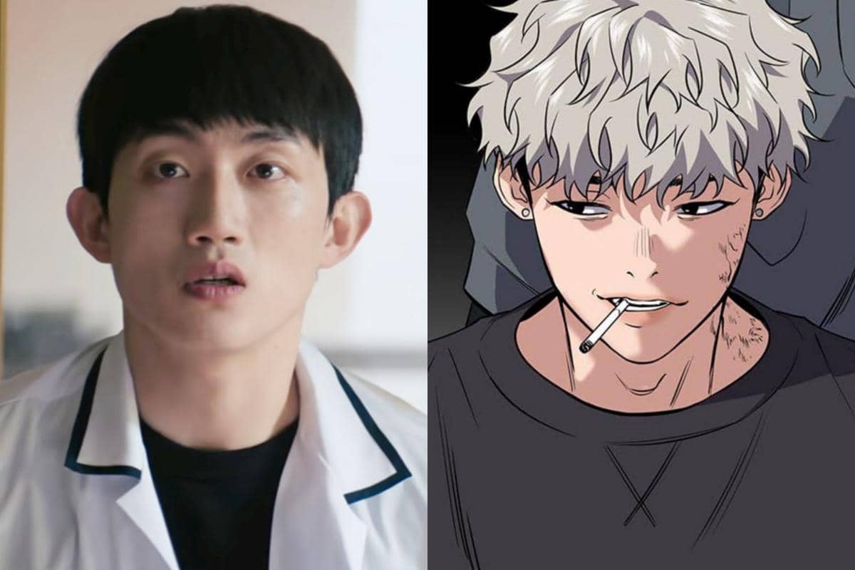 Perbandingan karakter dari drama Korea Teach You a Lesson dan versi webtoon The Real Lesson, menampilkan aktor dan ilustrasi karakter.