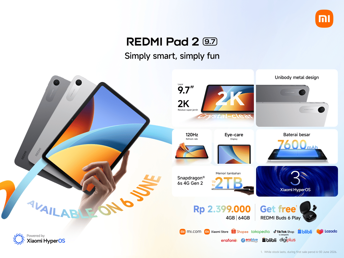 REDMI Pad 2 9.7 Hadir Bawa Baterai 7.600 mAh di Harga Rp2 Jutaan